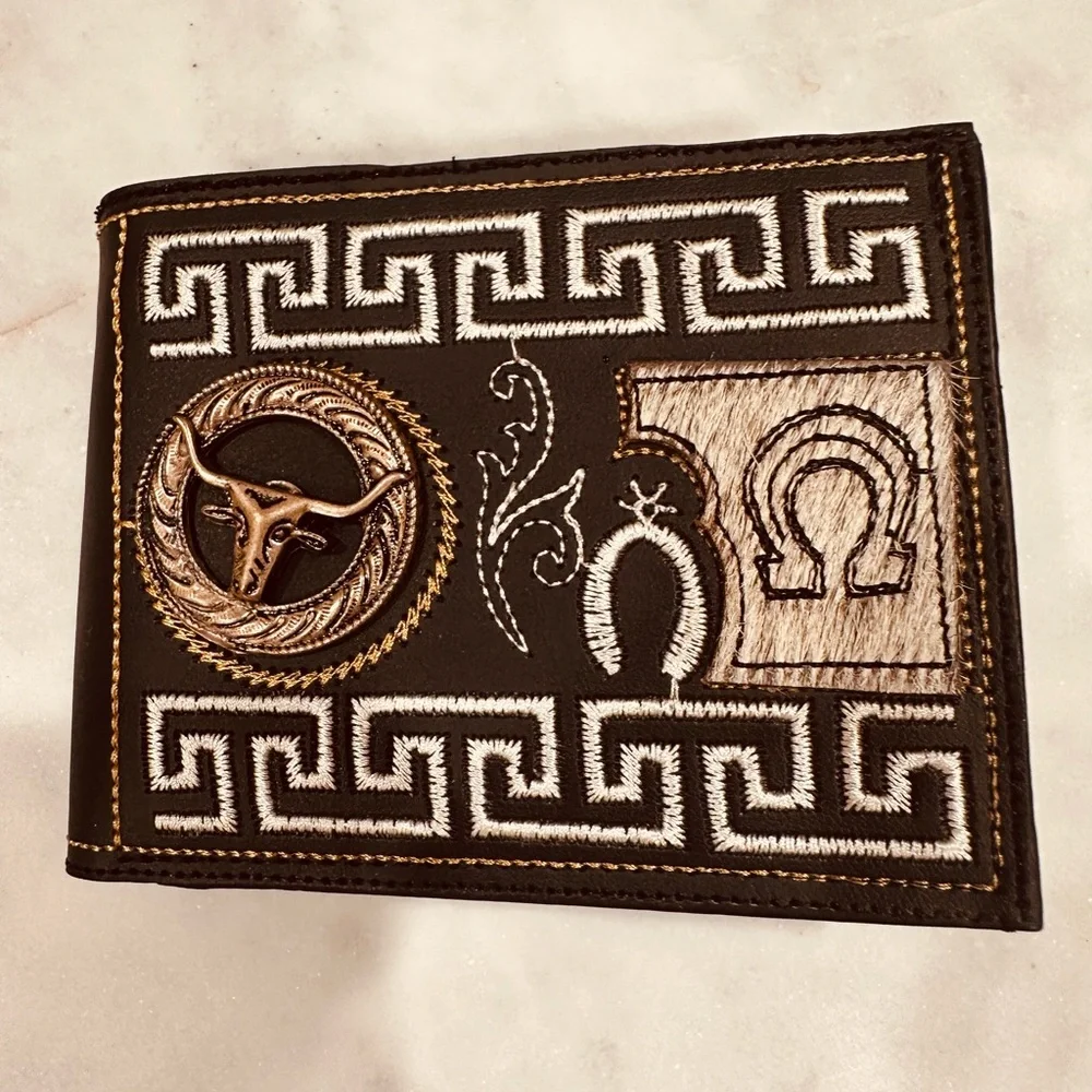 Black and Brown Money Clip with Greek Key Design
